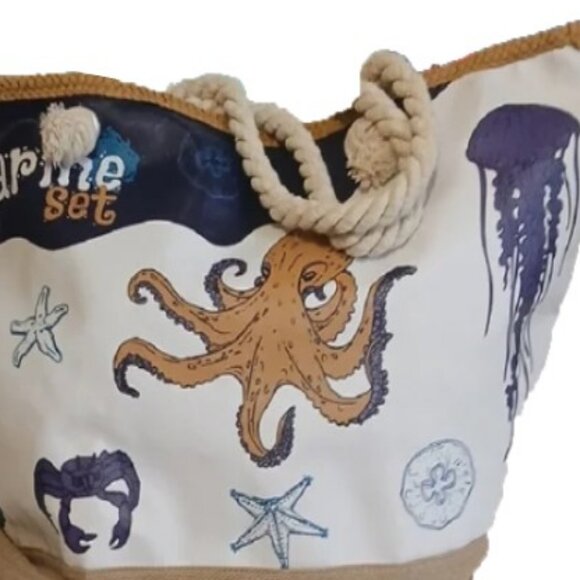 Vintage "Marine set" Ocean Beach Nautical Themed Over Sized Tote Bag🆕⌚📦🏃💨🚚 - Picture 6 of 9